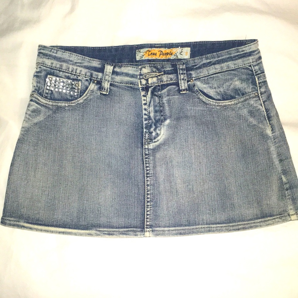 True People mini jean skirt with rhinestone detail